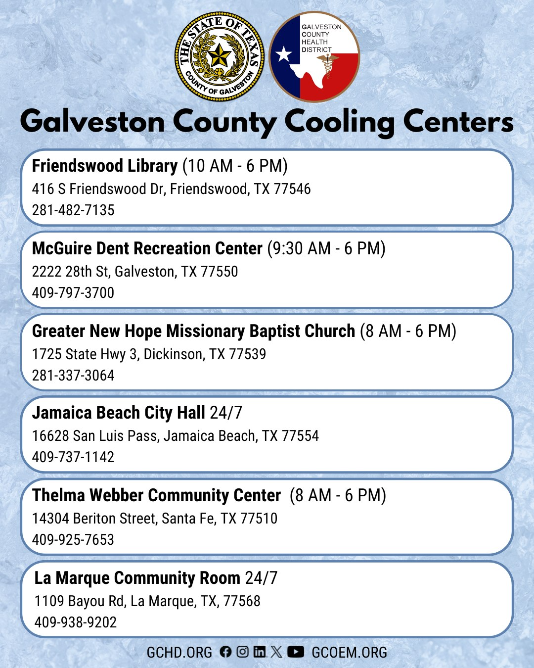 Galveston County Cooling Centers