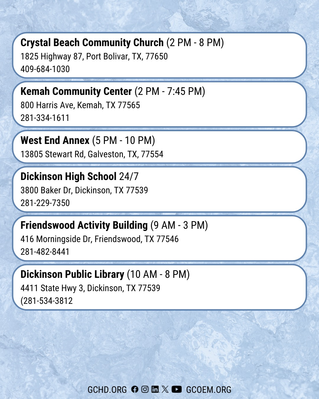 Galveston County Cooling Centers